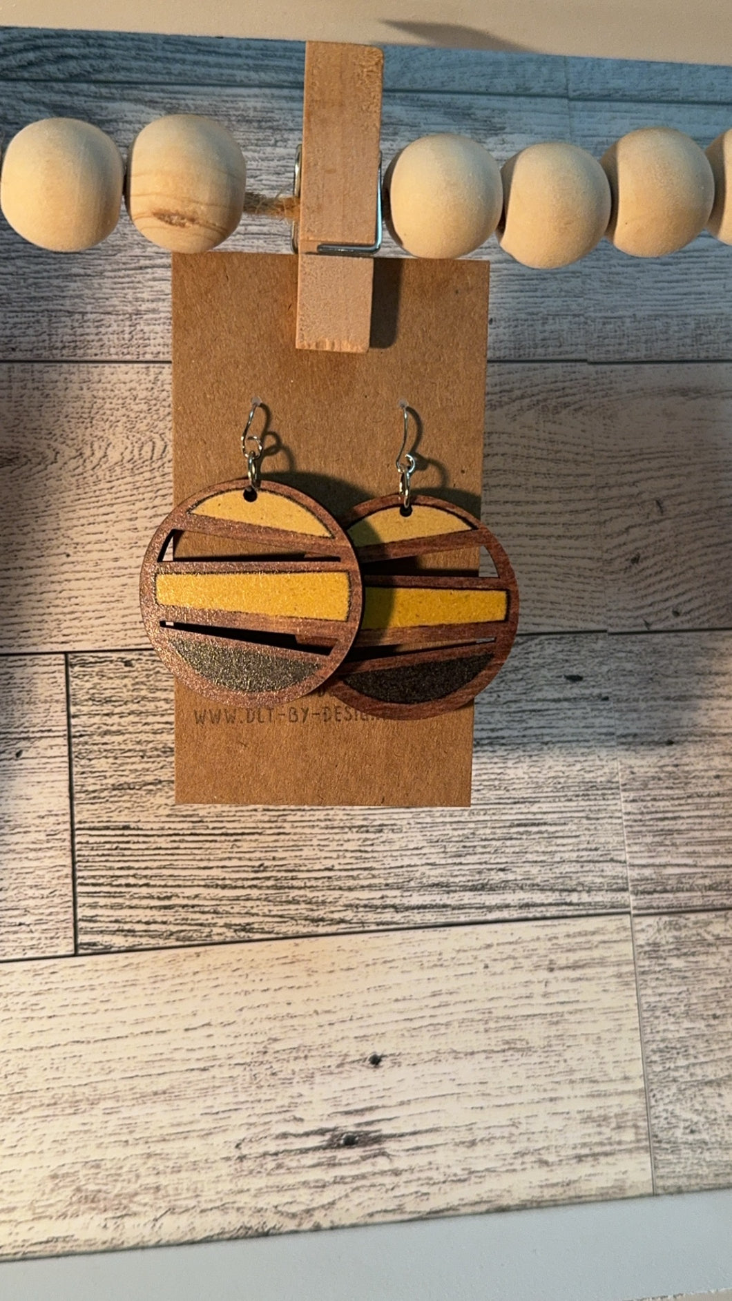 Black and yellow wood earrings