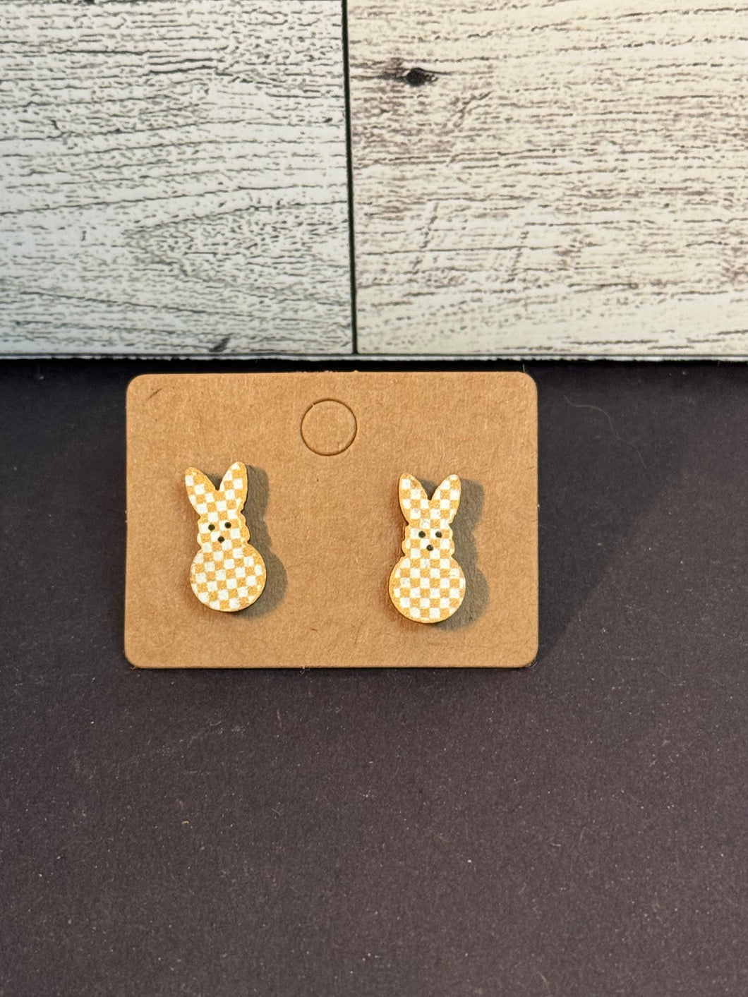 Yellow checkered bunny studs