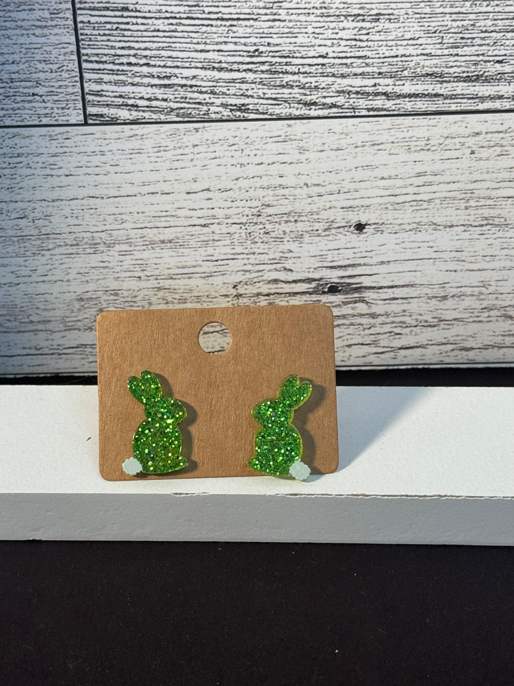 Green Glitter Easter Bunny Studs