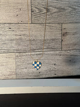 Load image into Gallery viewer, Blue Checkered Heart Gold Necklace
