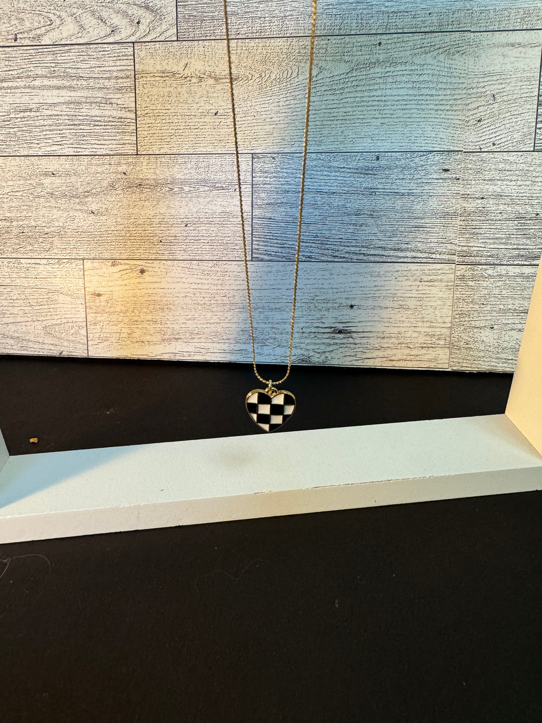 Black Checkered Heart Necklace