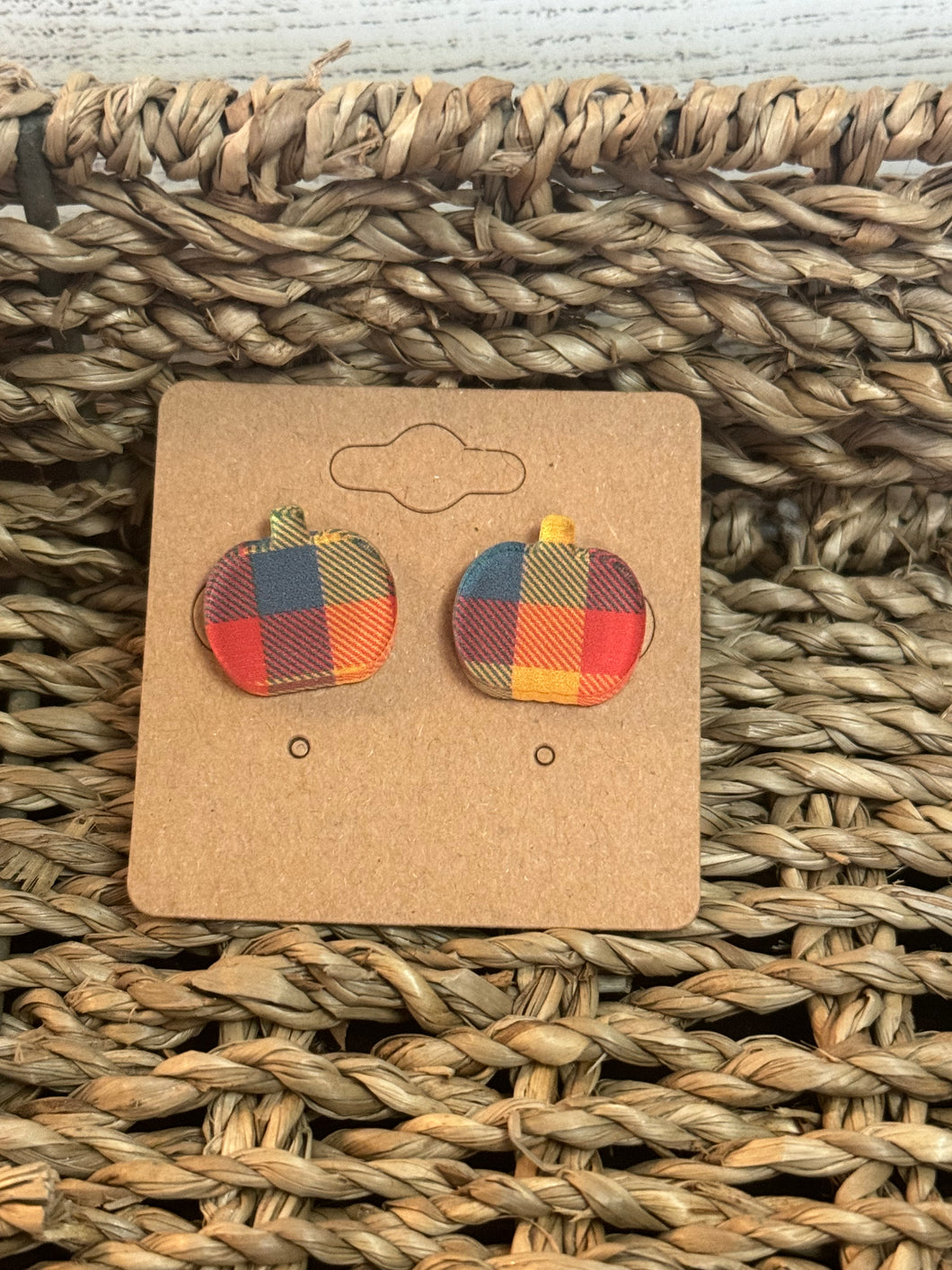 Plaid Pumpkin Studs