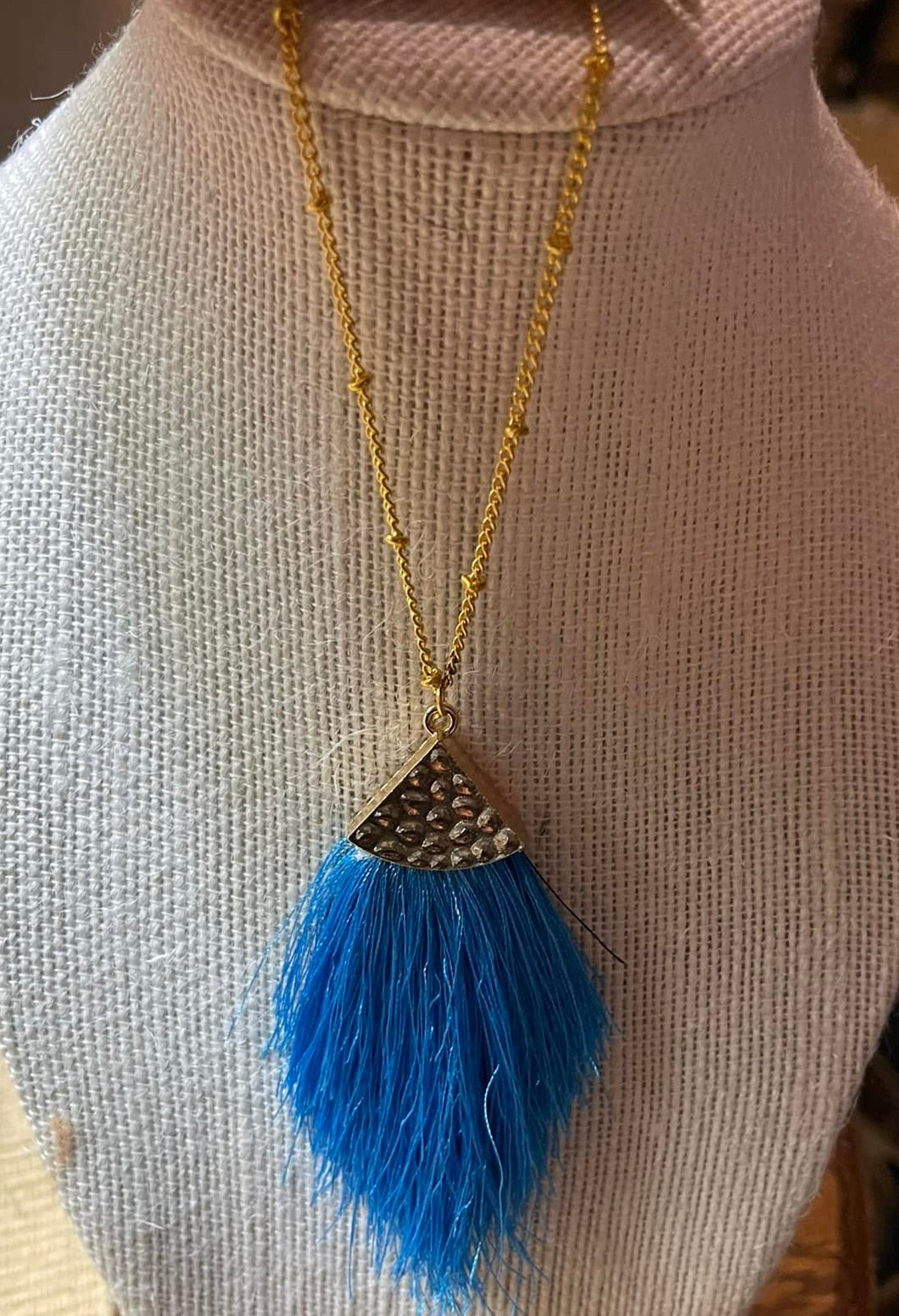 Blue Tassel 24' Gold Necklace *