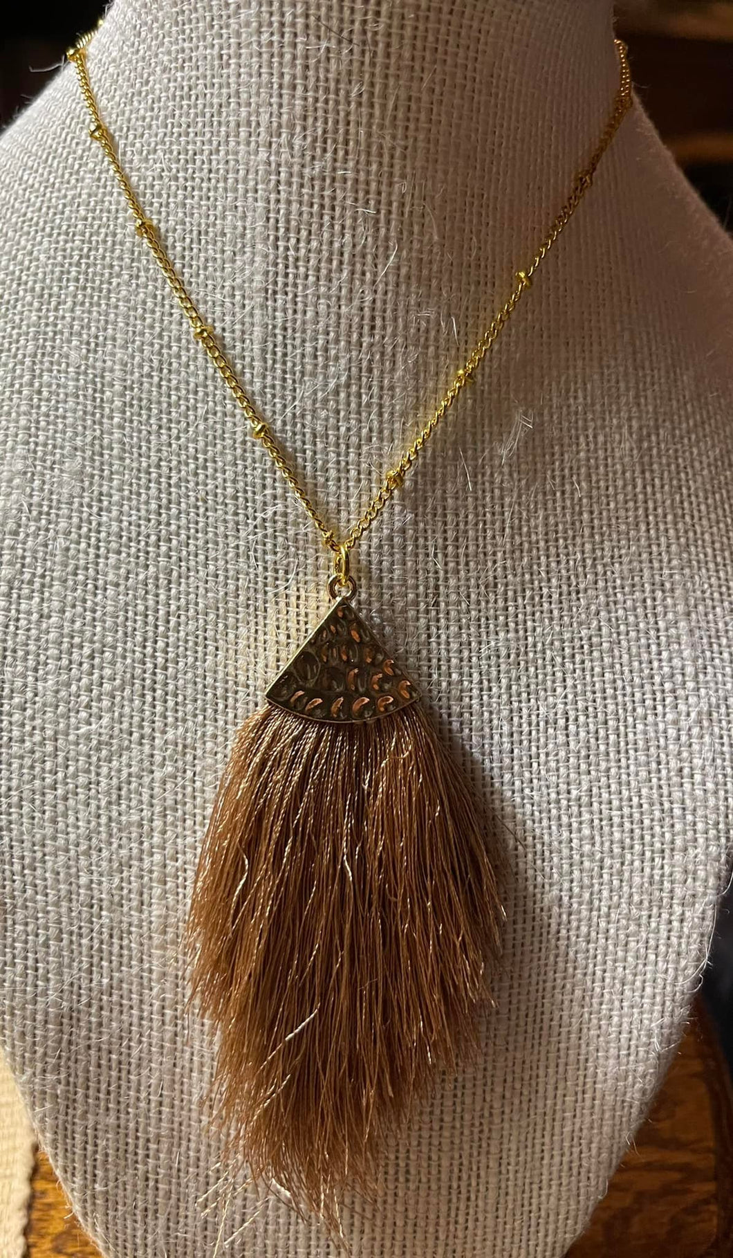 Light Brown Tassel 24'' Gold Necklace *