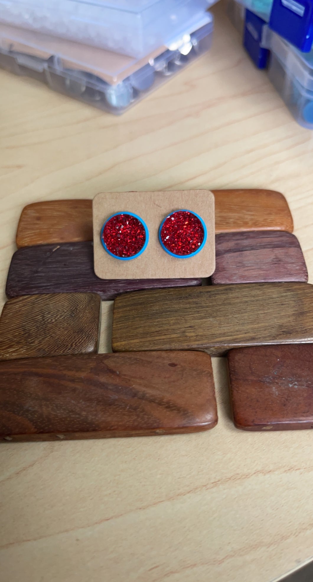Holiday Red with Blue Druzy Studs *
