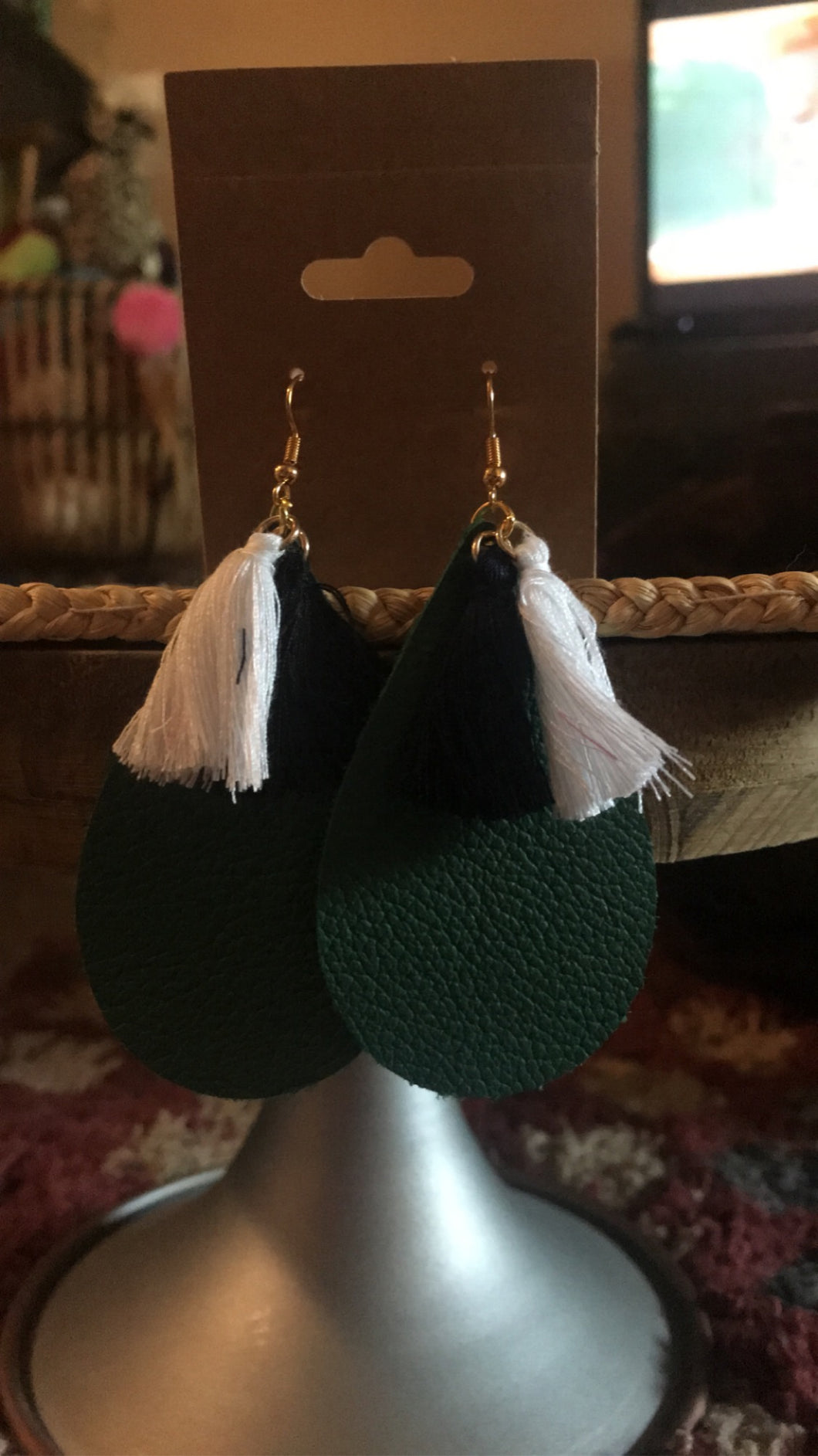 Green with Black and White Earrings