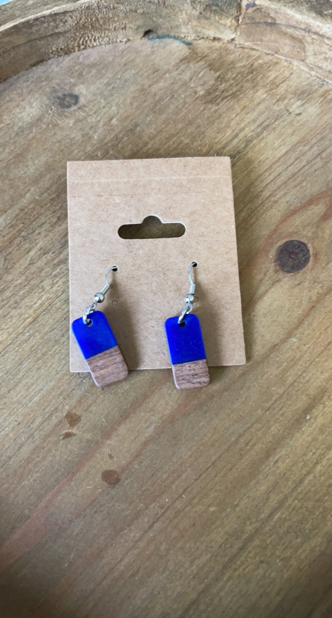 Wooden Resin (Royal Blue) Rectangle Earrings