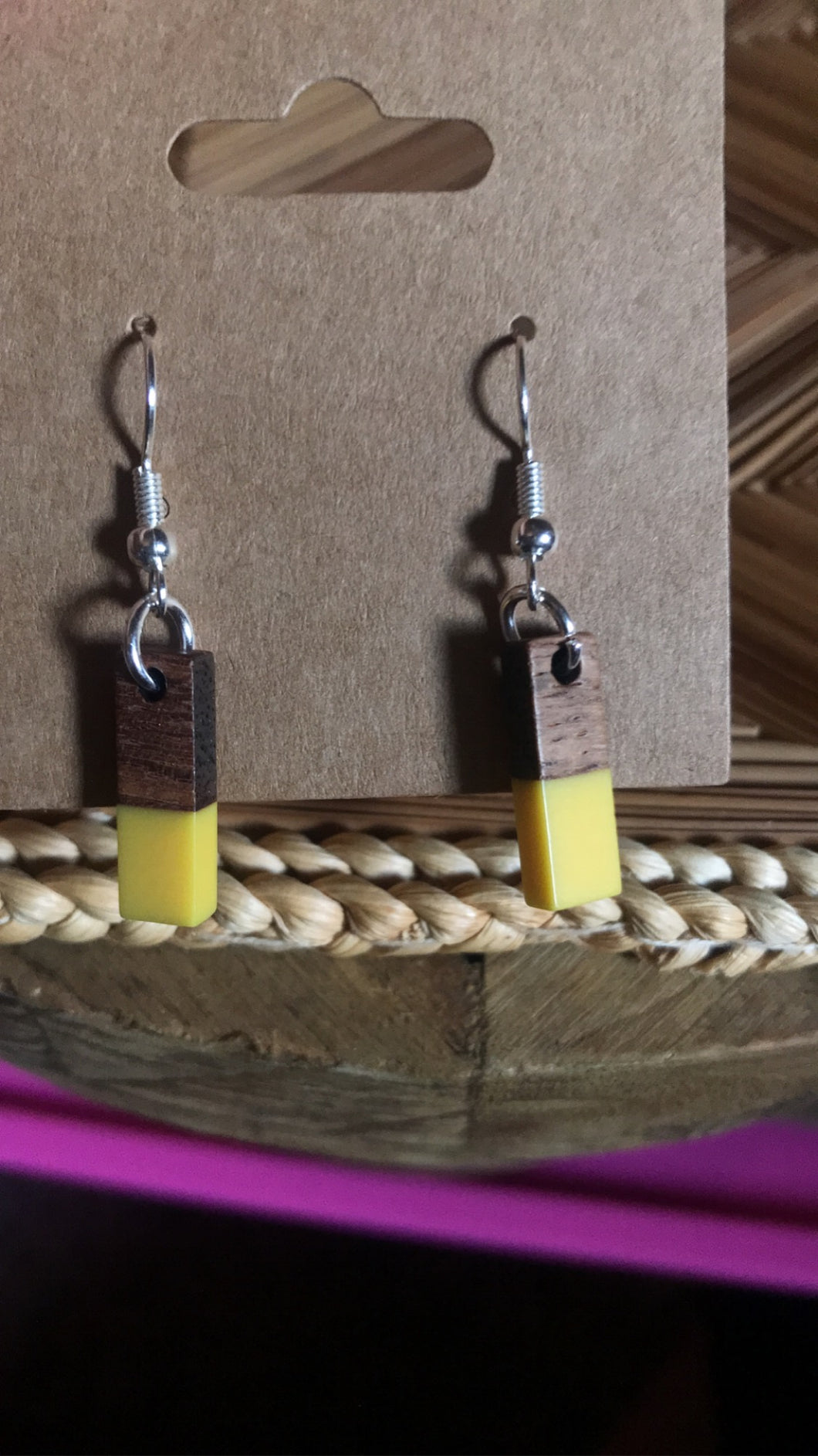 Wooden Resin Yellow Earrings
