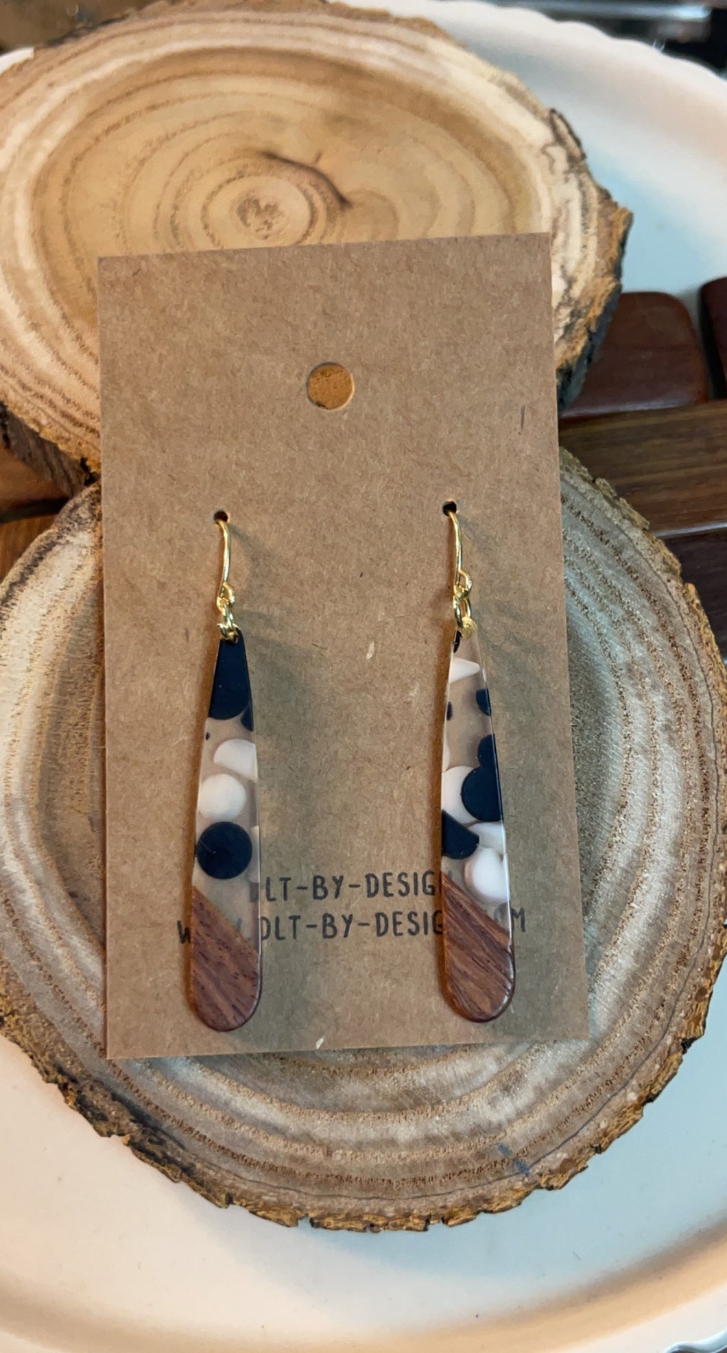 Black Spotted Wood Resin Earrings*