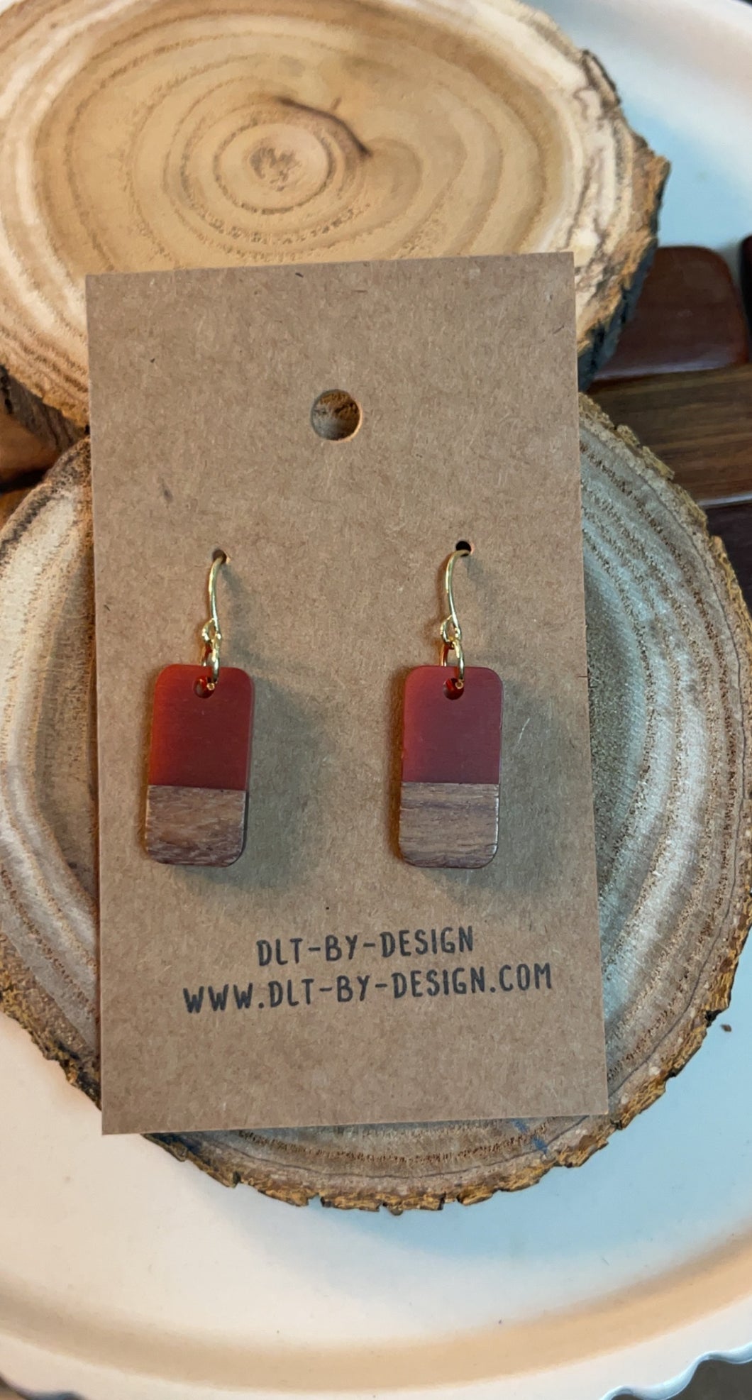 Brick Red Wood Resin Earrings*