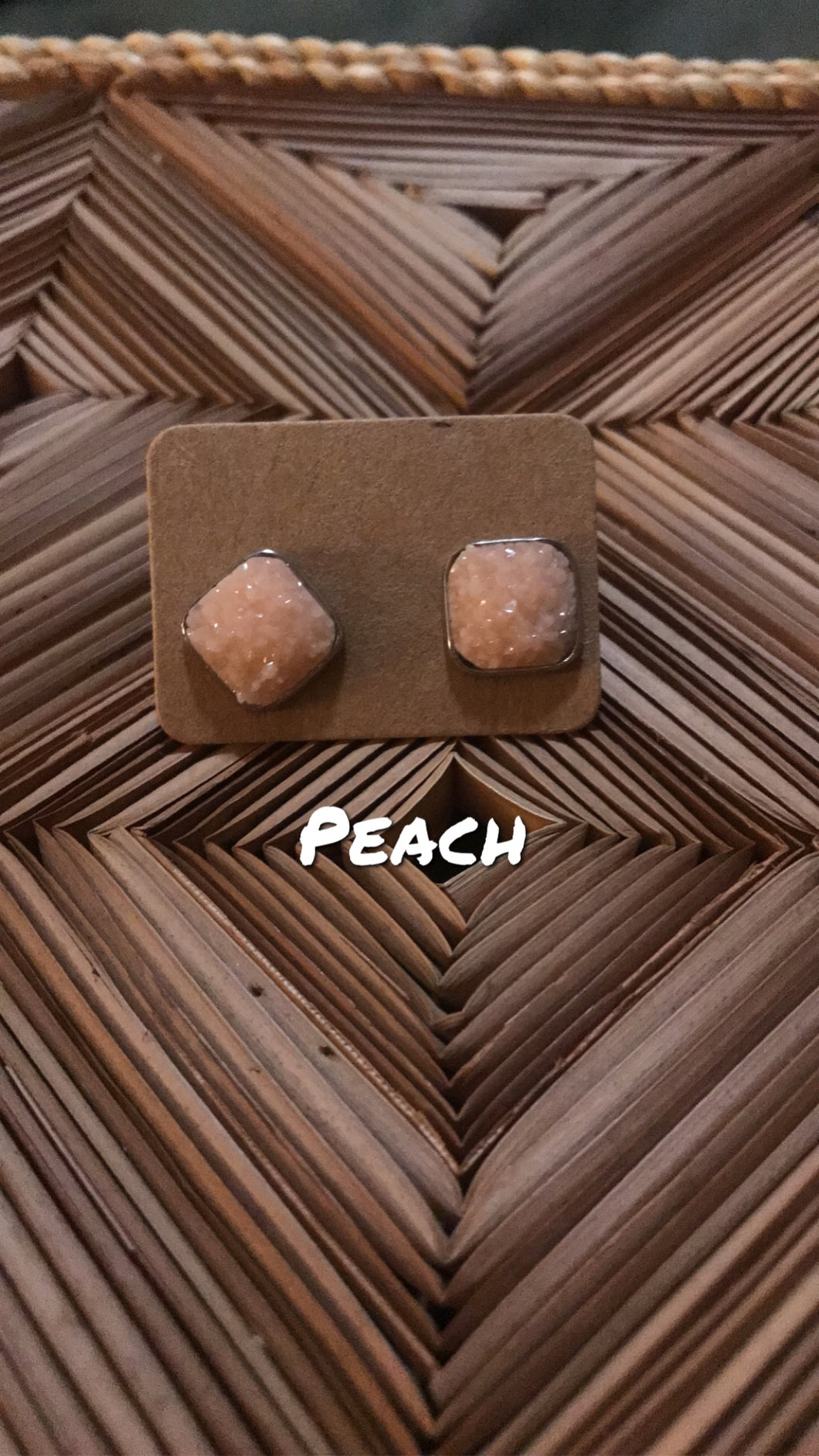 Peach Square Druzy Studs