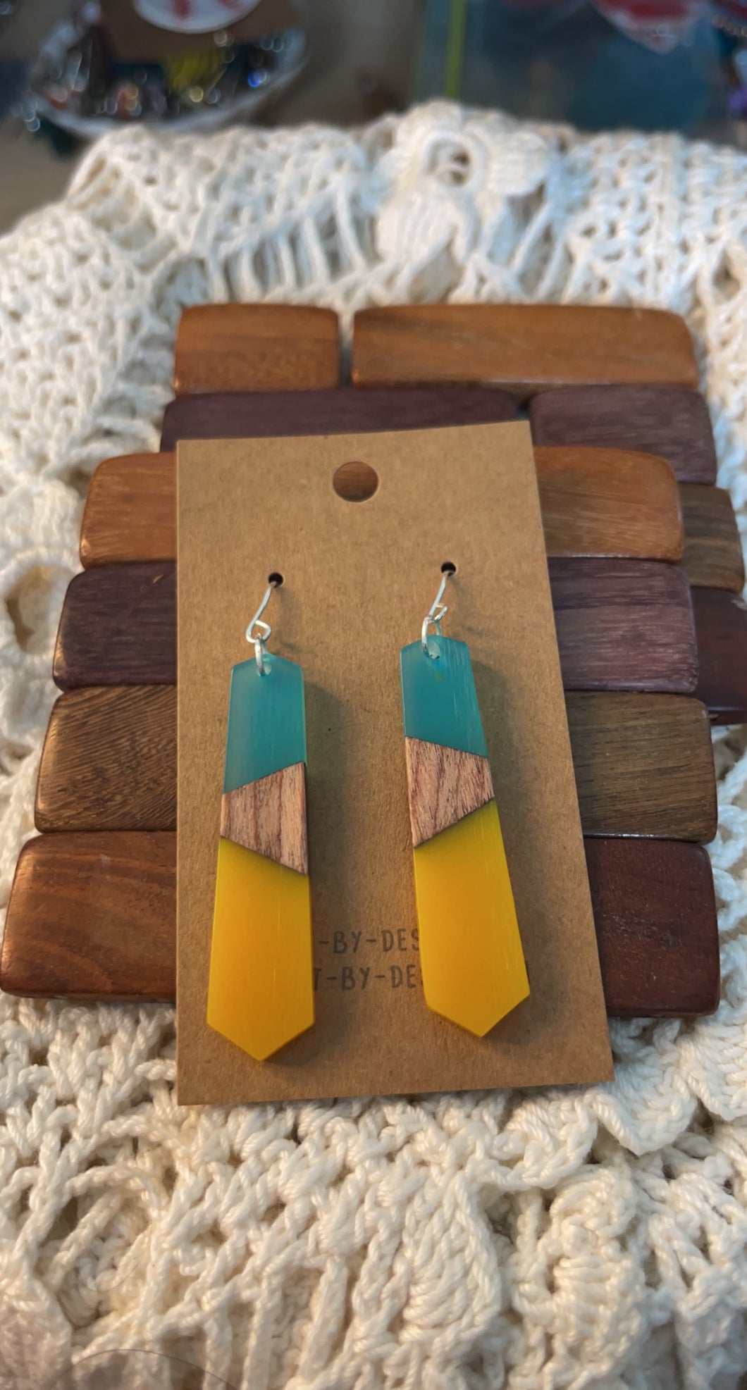 Blue and Yellow Resin Earrings*