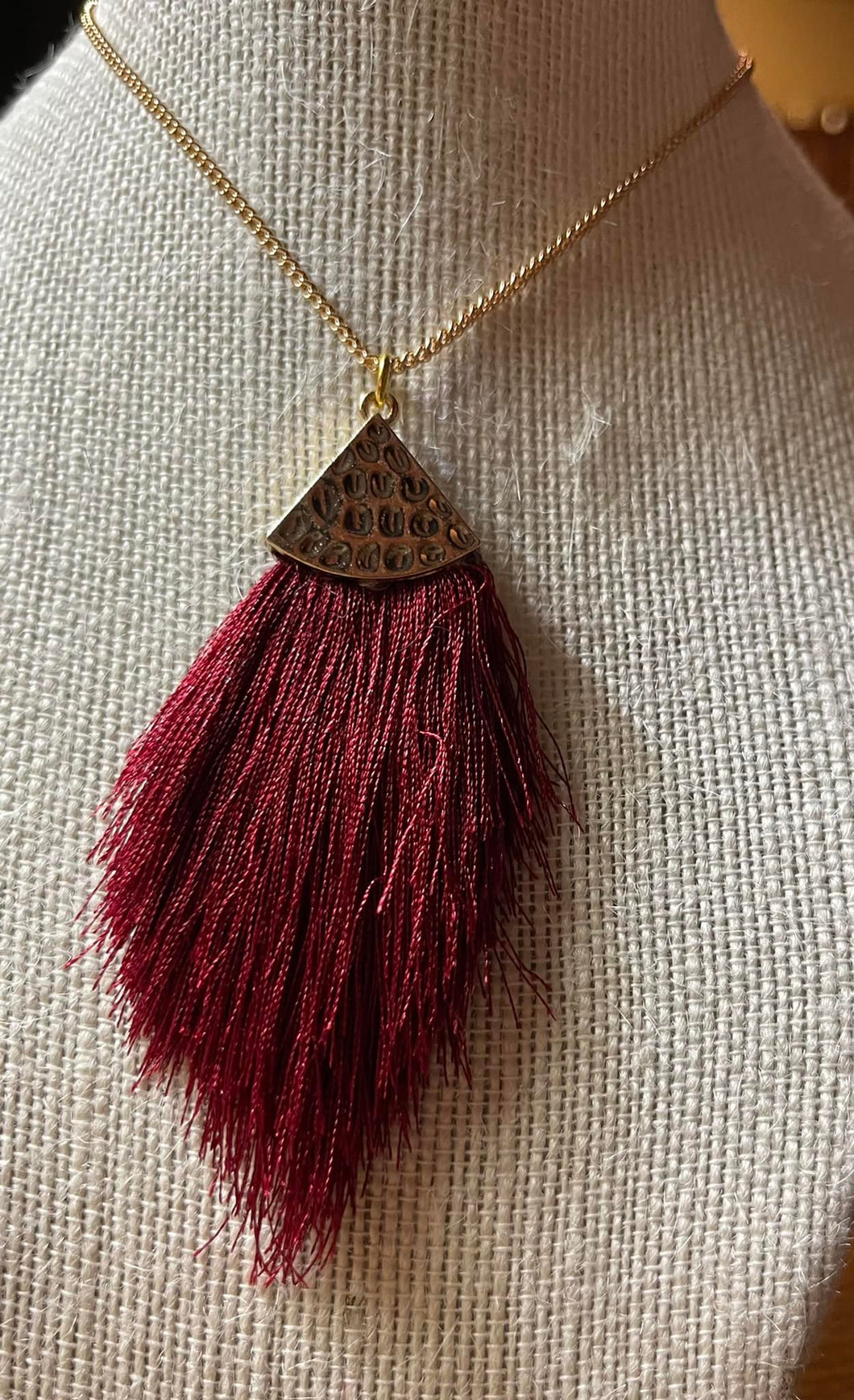 Maroon Tassel Gold 24'' Necklace *