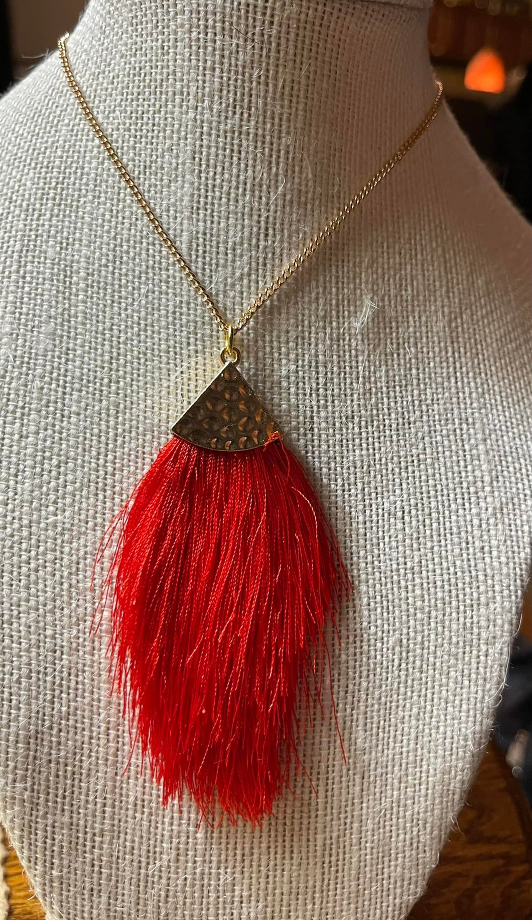 Red Tassel 24'' Gold Necklace *